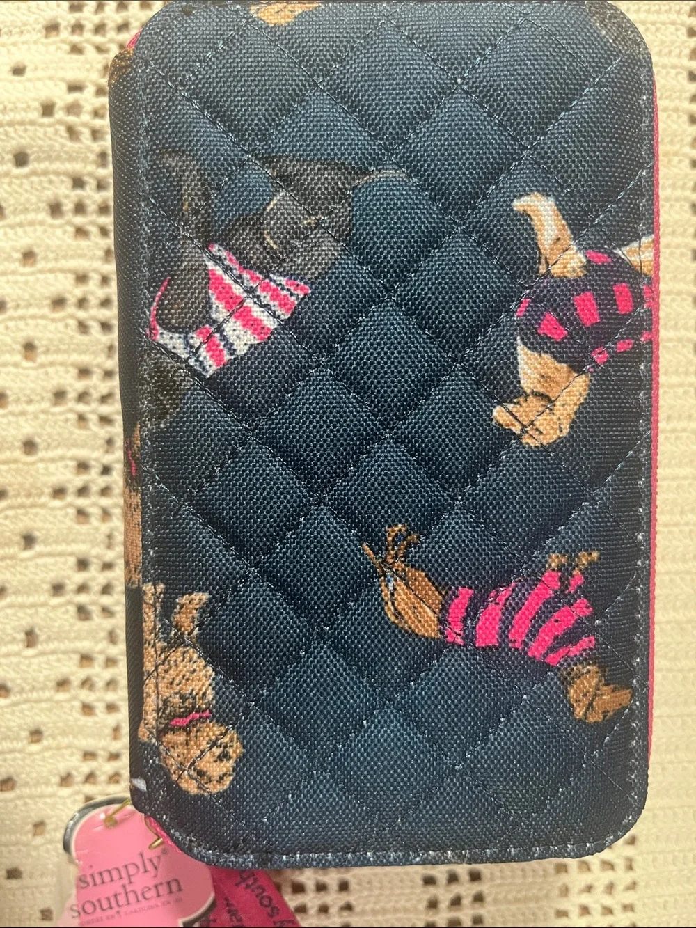 Simply Southern Quilted navy& Pink Dog-Print Women's Wallet wristlet NWT
